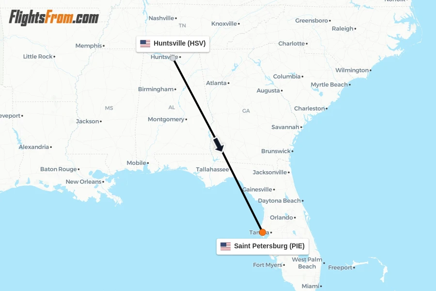 Flights from Huntsville to Saint Petersburg route map