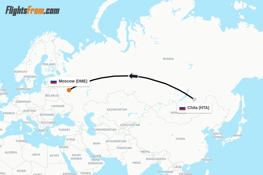 Flights from Chita to Moscow route map