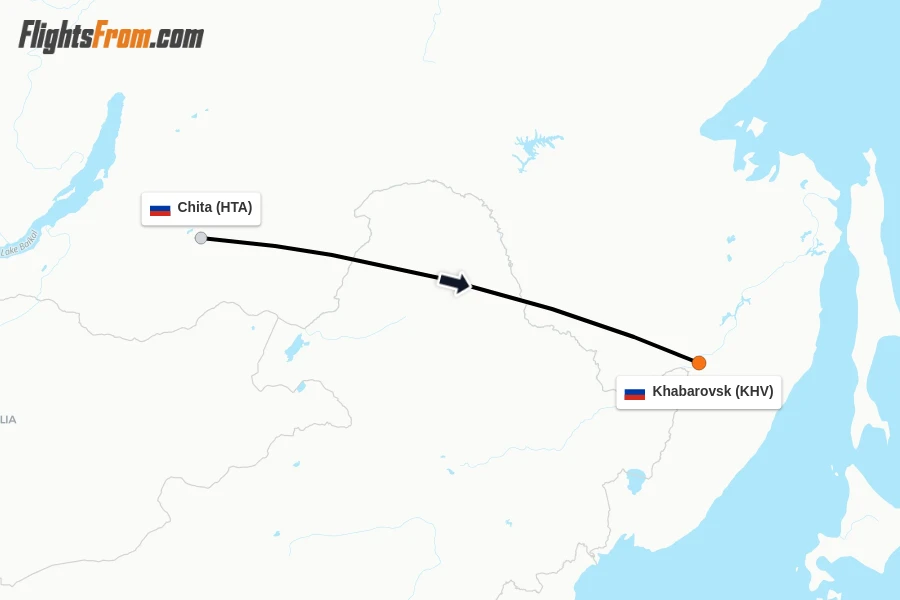 Flights from Chita to Khabarovsk route map