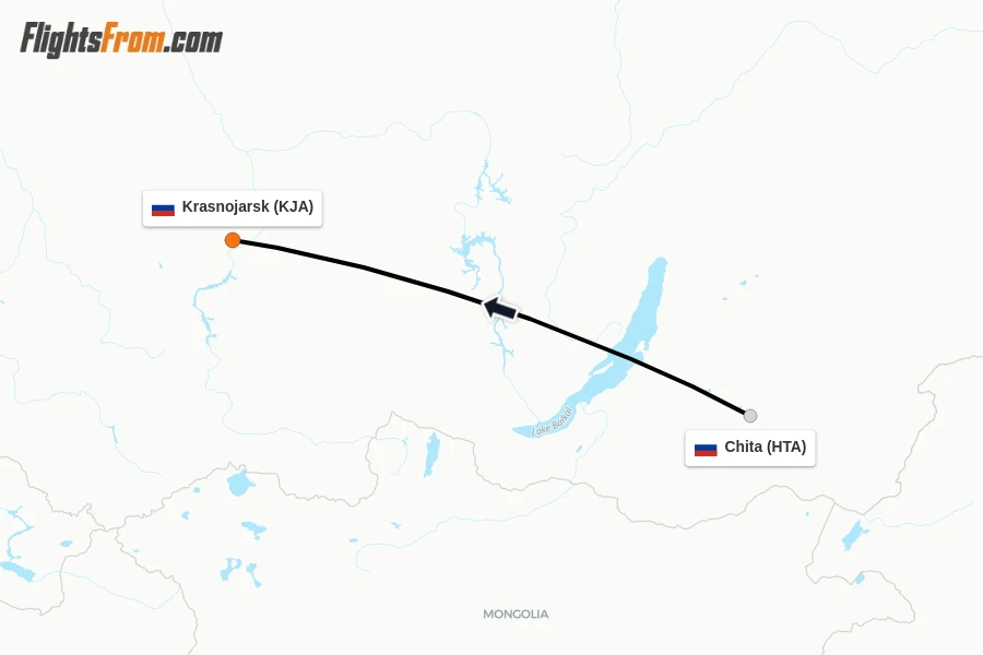 Flights from Chita to Krasnojarsk route map