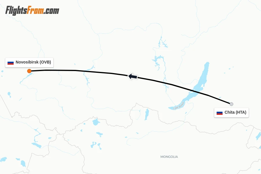 Flights from Chita to Novosibirsk route map