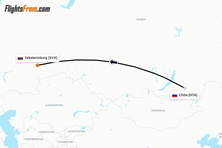 Flights from Chita to Yekaterinburg route map
