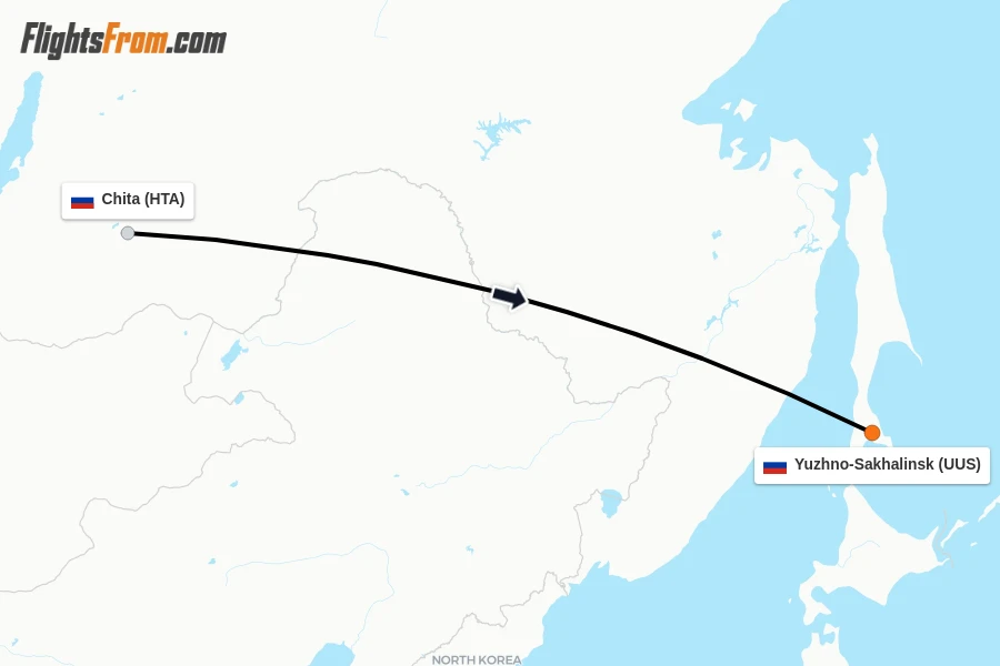 Flights from Chita to Yuzhno-Sakhalinsk route map