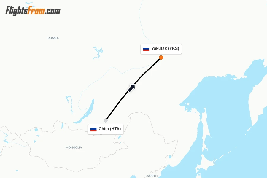 Flights from Chita to Yakutsk route map