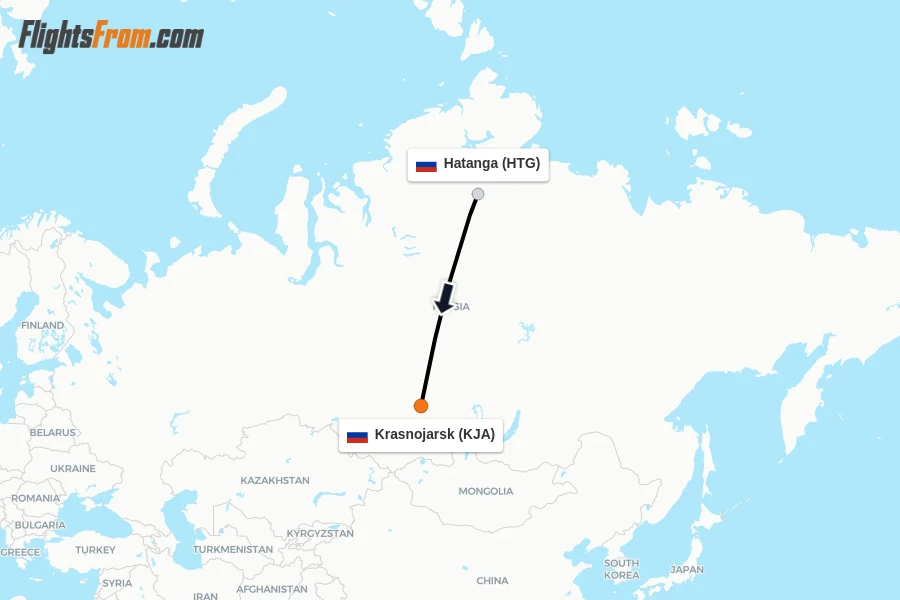 Flights from Hatanga to Krasnojarsk route map