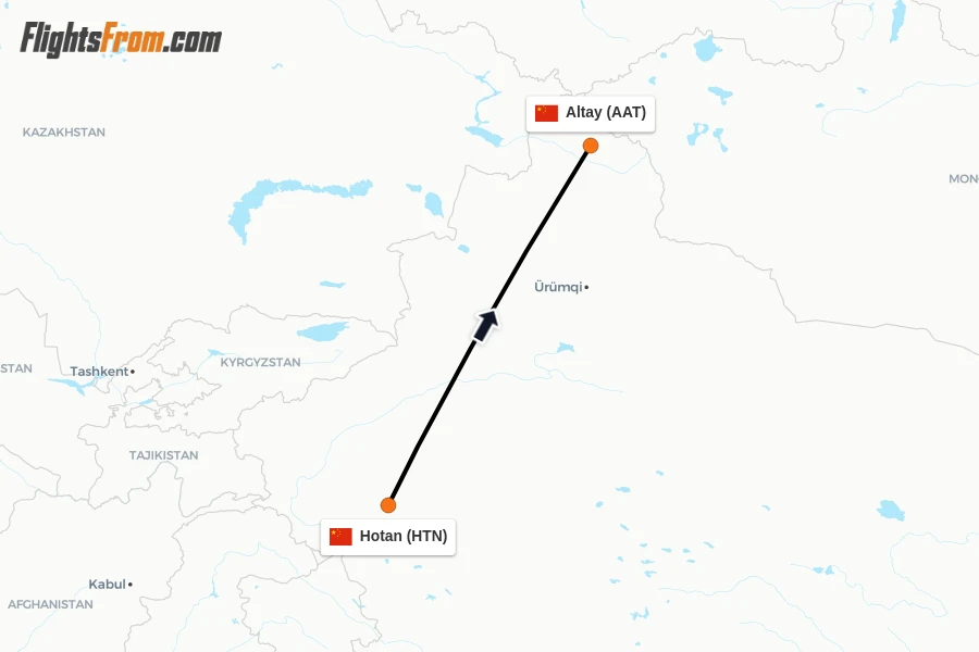Flights from Hotan to Altay route map