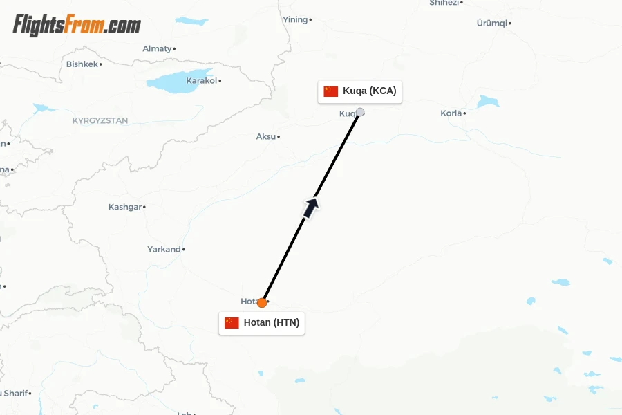 Flights from Hotan to Kuqa route map