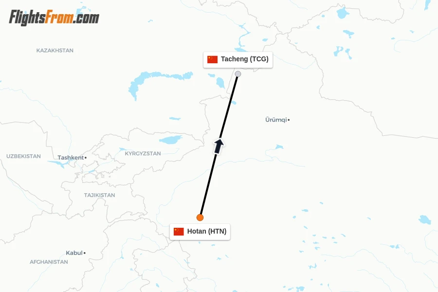 Flights from Hotan to Tacheng route map