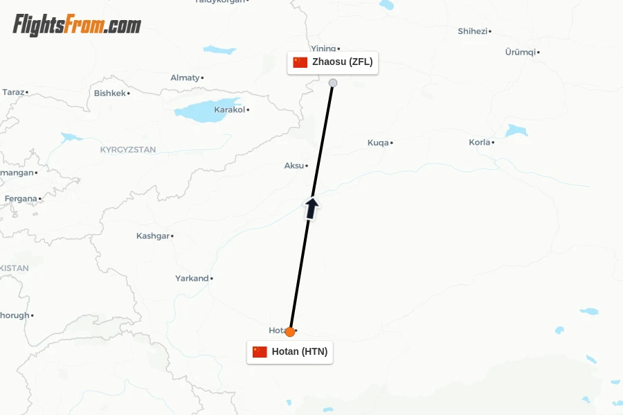 Flights from Hotan to Zhaosu route map