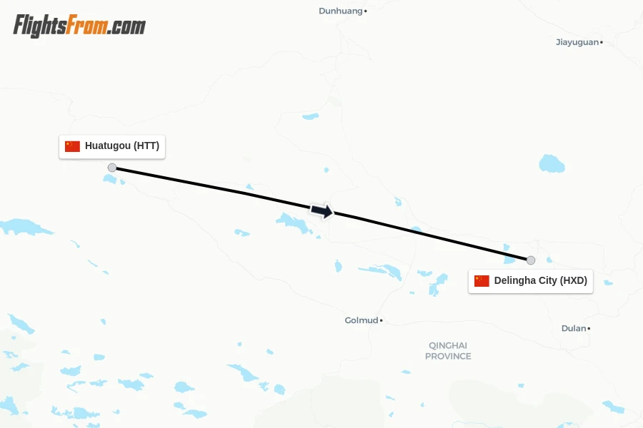 Flights from Huatugou to Delingha City route map