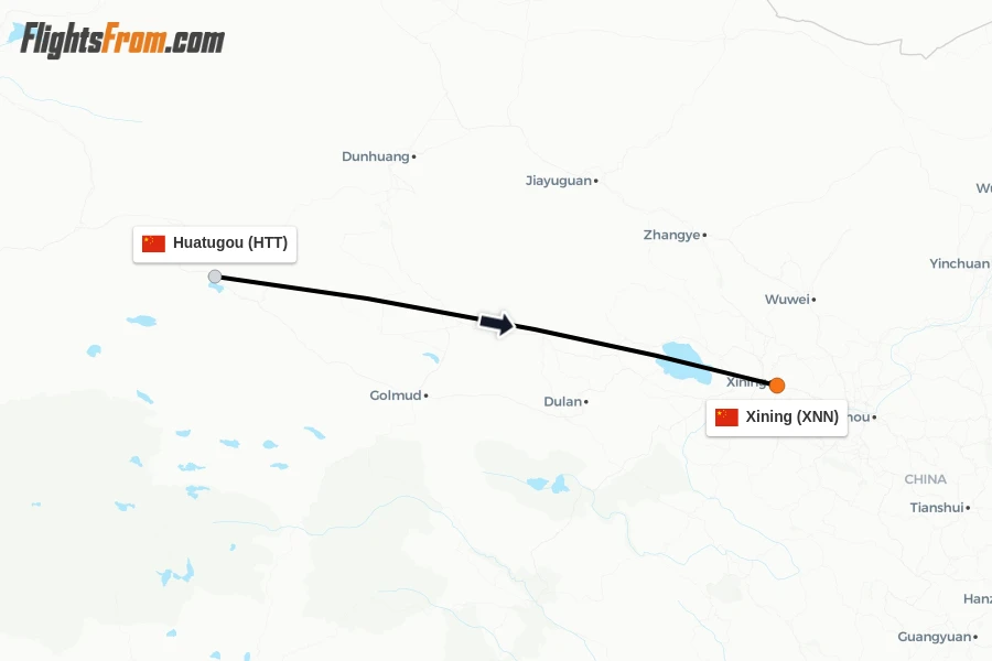 Flights from Huatugou to Xining route map