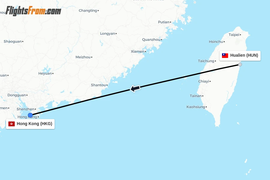 Flights from Hualien to Hong Kong route map