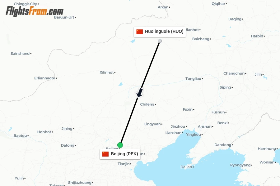 Flights from Huolinguole to Beijing route map