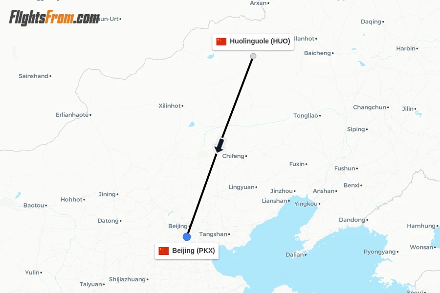 Flights from Huolinguole to Beijing route map