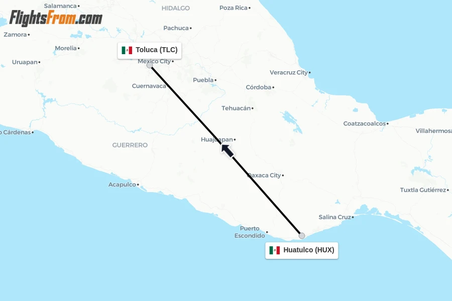Flights from Huatulco to Toluca route map