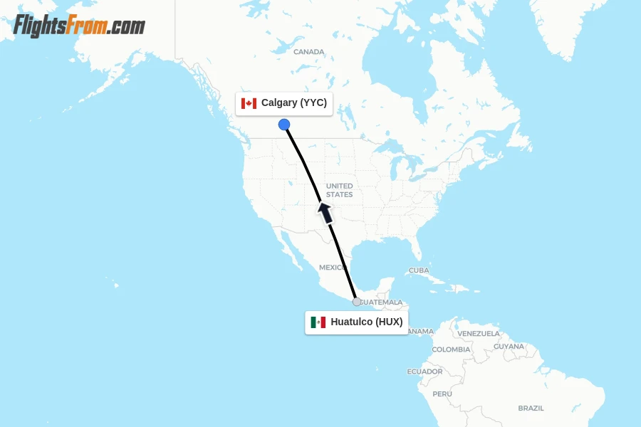 Flights from Huatulco to Calgary route map