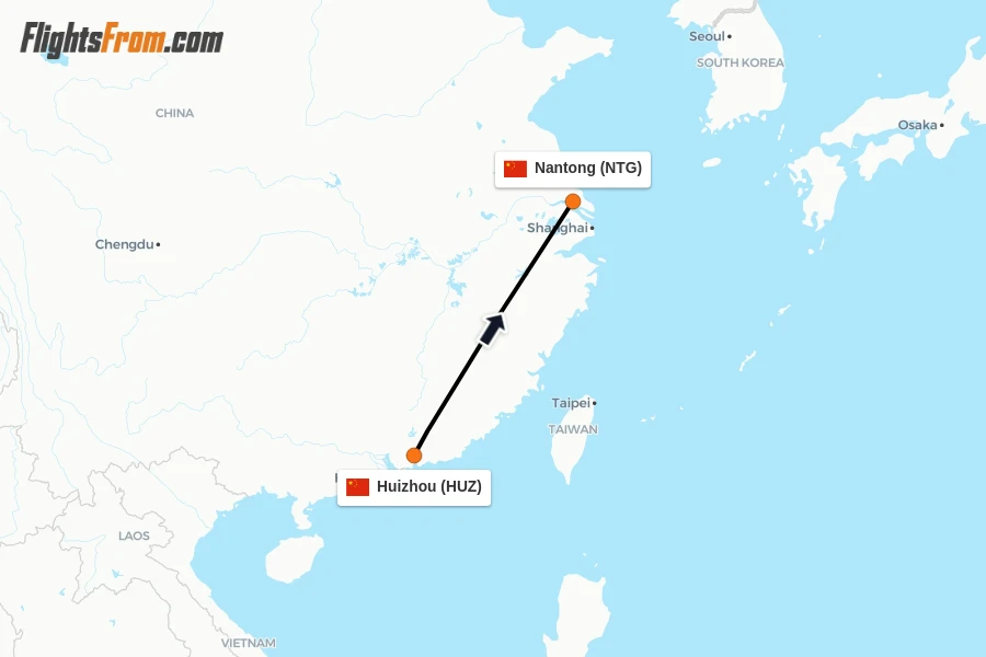 Flights from Huizhou to Nantong route map