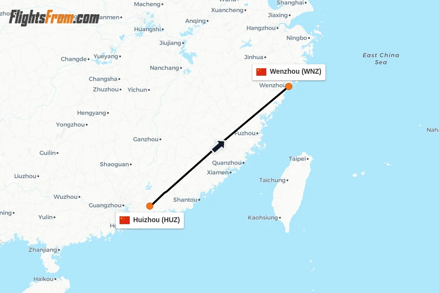 Flights from Huizhou to Wenzhou route map
