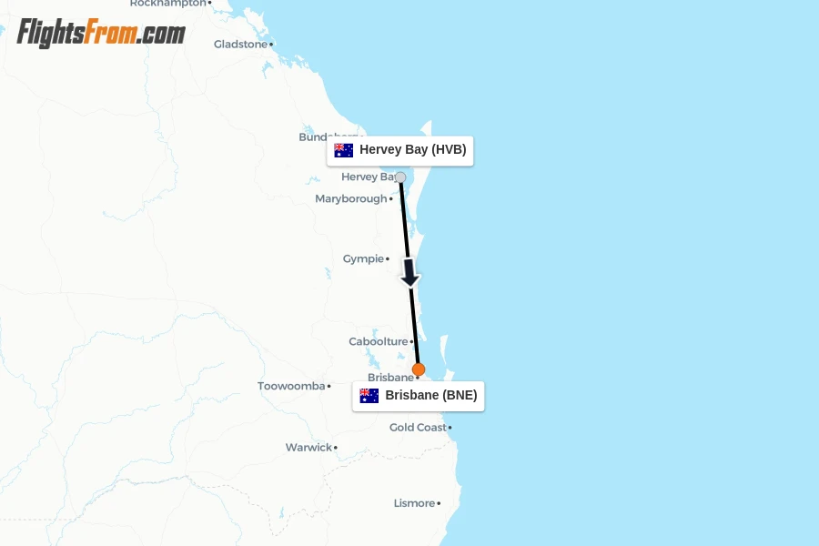 Flights from Hervey Bay to Brisbane route map