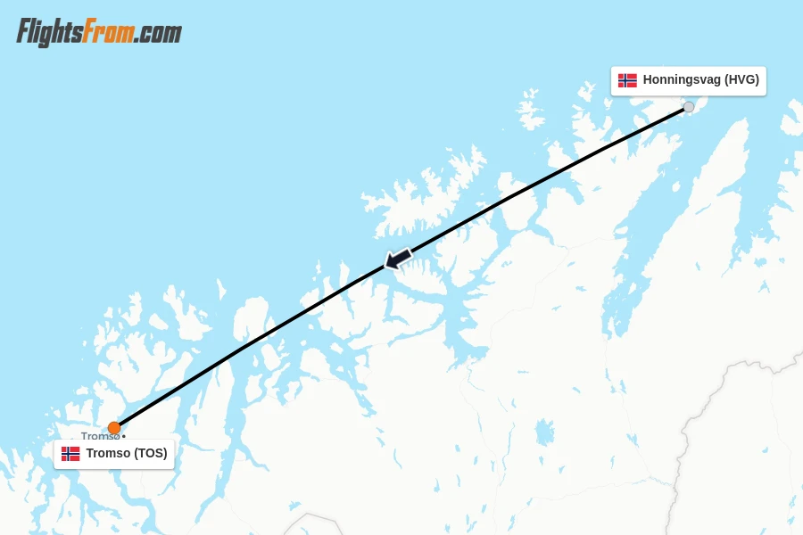Flights from Honningsvag to Tromso route map