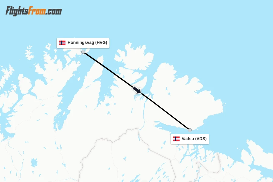 Flights from Honningsvag to Vadso route map