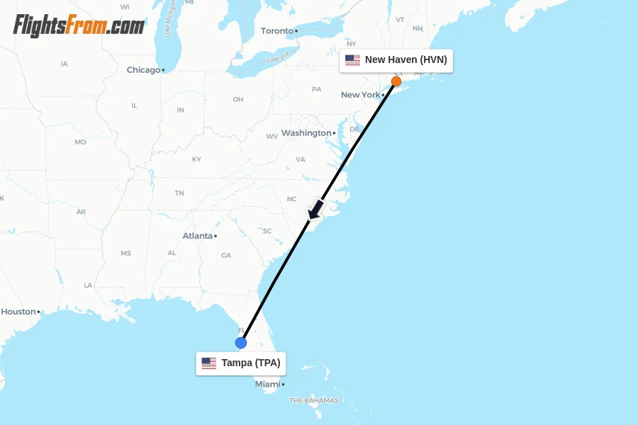 Flights from New Haven to Tampa route map