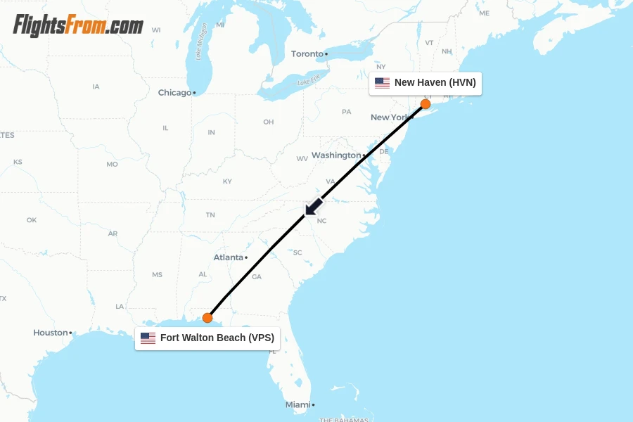 Flights from New Haven to Fort Walton Beach route map