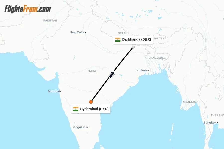 Flights from Hyderabad to Darbhanga route map