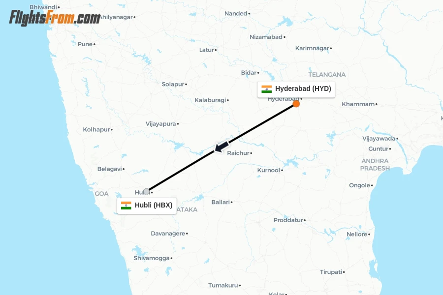 Flights from Hyderabad to Hubli route map