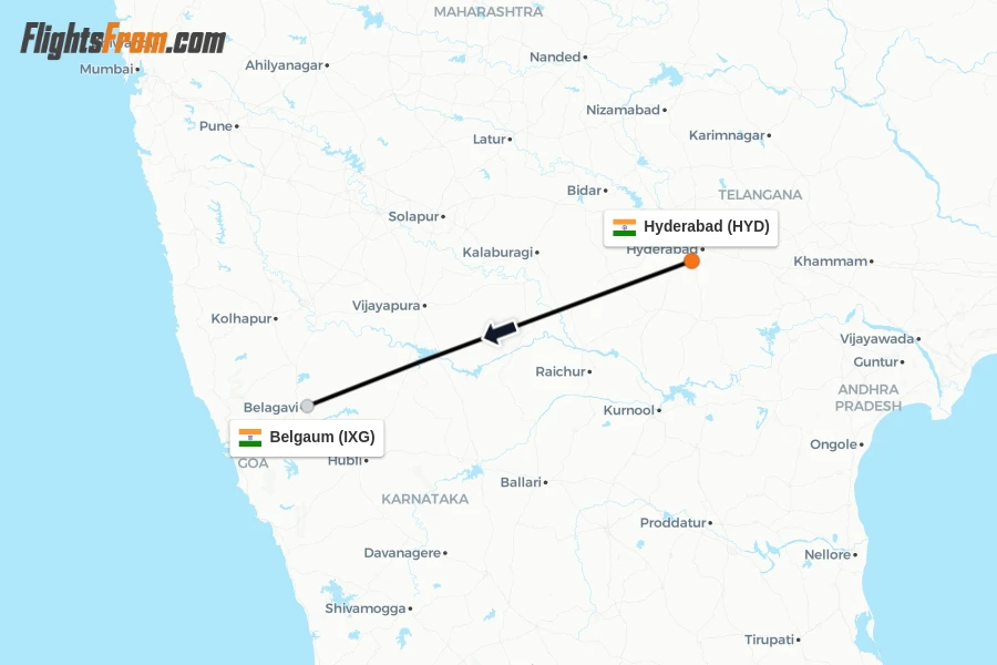 Flights from Hyderabad to Belgaum route map
