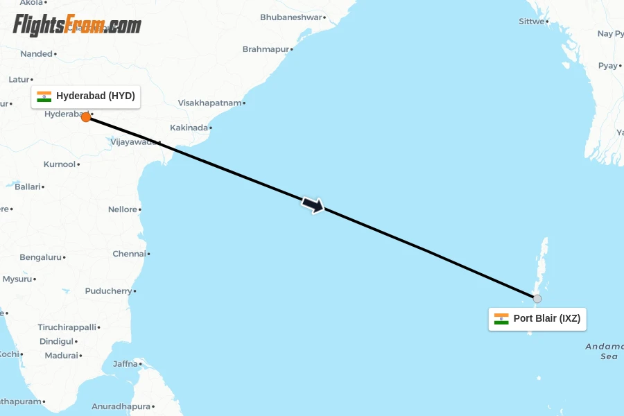 Flights from Hyderabad to Port Blair route map