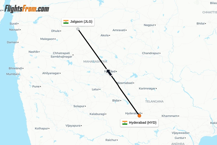 Flights from Hyderabad to Jalgaon route map