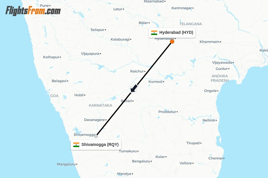 Flights from Hyderabad to Shivamogga route map