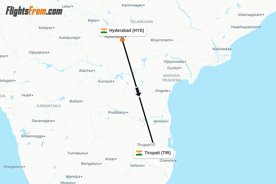 Flights from Hyderabad to Tirupati route map