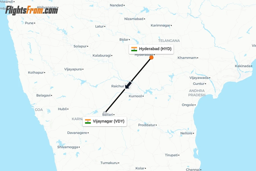 Flights from Hyderabad to Vijaynagar route map