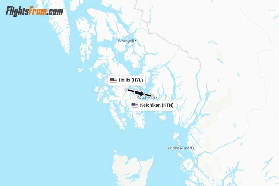 Flights from Hollis to Ketchikan route map