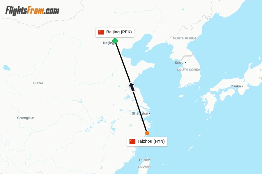 Flights from Taizhou to Beijing route map