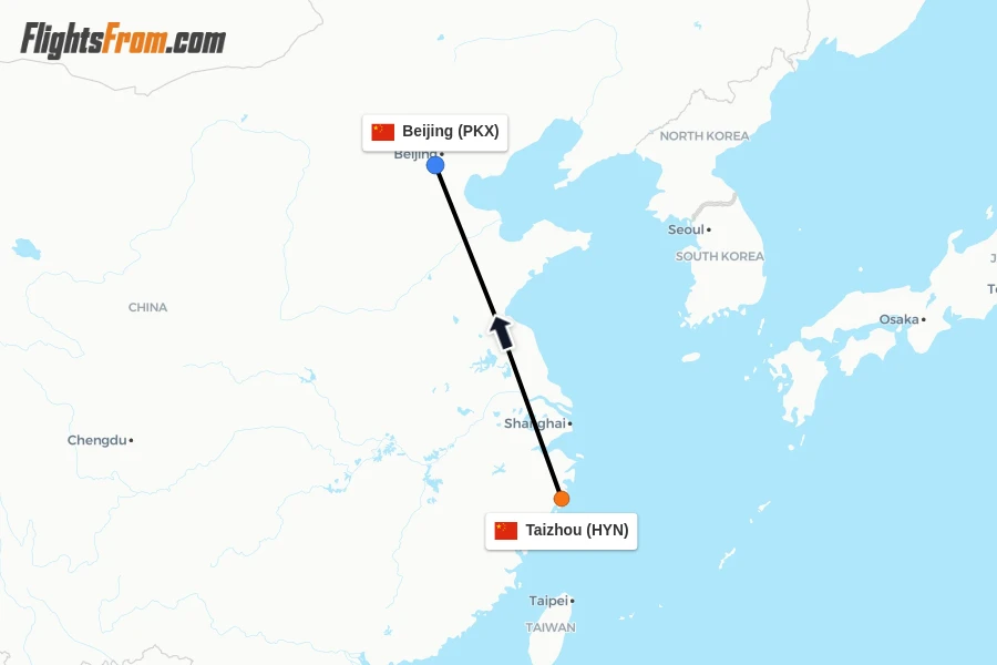 Flights from Taizhou to Beijing route map