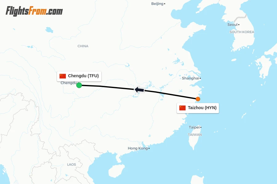 Flights from Taizhou to Chengdu route map
