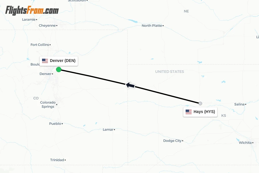 Flights from Hays to Denver route map