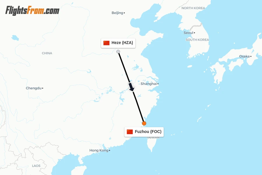 Flights from Heze to Fuzhou route map