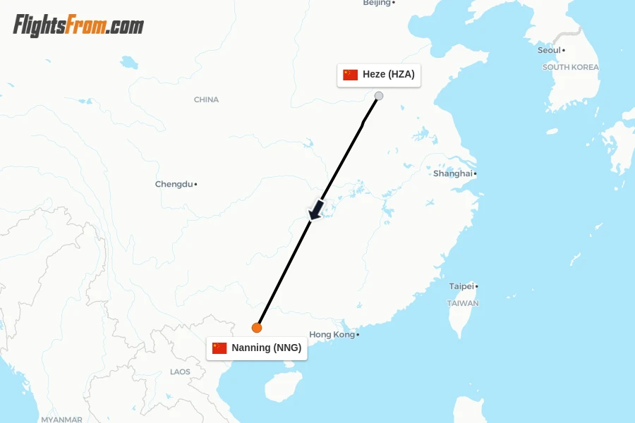 Flights from Heze to Nanning route map