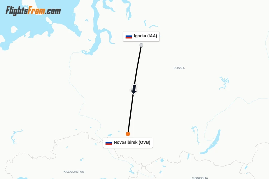 Flights from Igarka to Novosibirsk route map