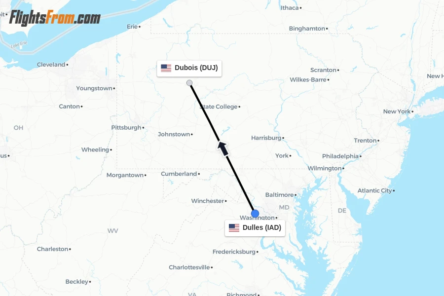 Flights from Dulles to Dubois route map