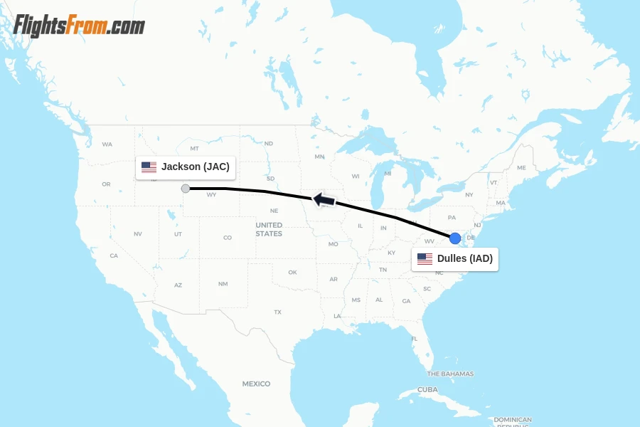 Flights from Dulles to Jackson route map