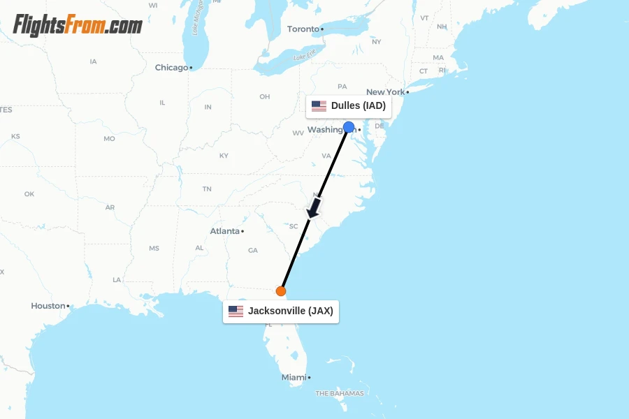 Flights from Dulles to Jacksonville route map