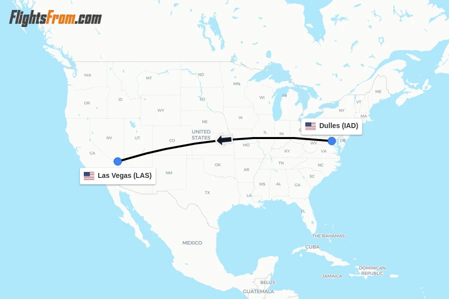 Flights from Dulles to Las Vegas route map