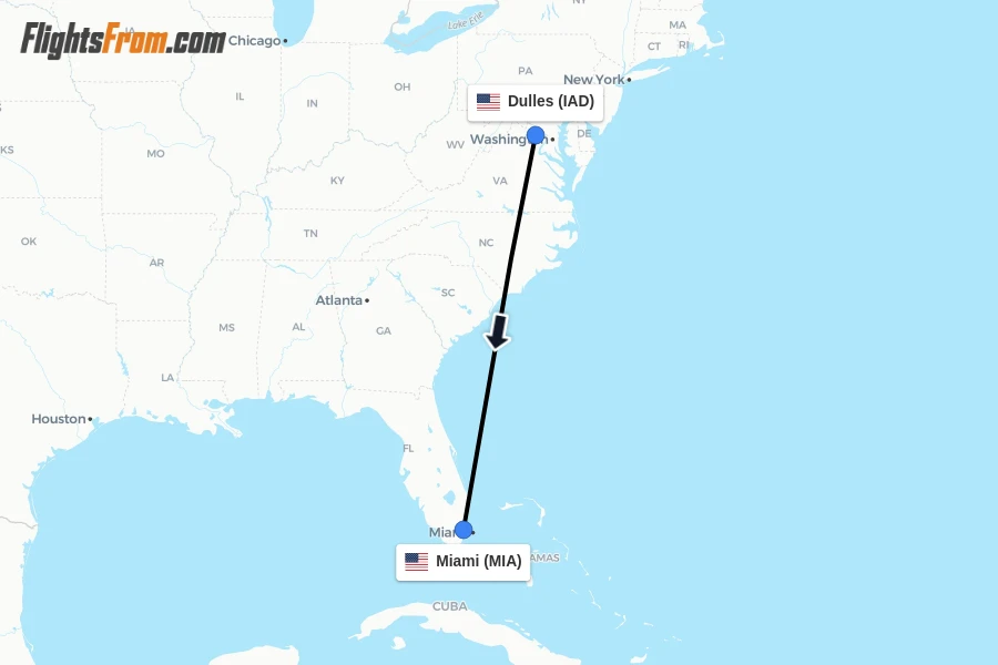 Flights from Dulles to Miami route map