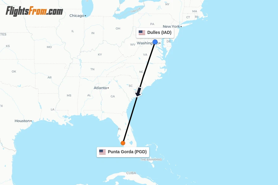 Flights from Dulles to Punta Gorda route map