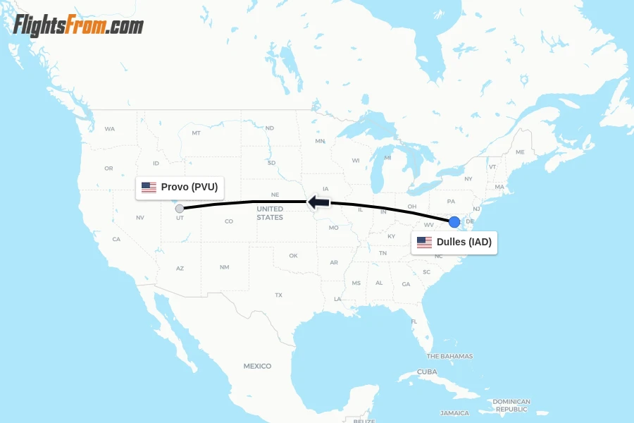 Flights from Dulles to Provo route map